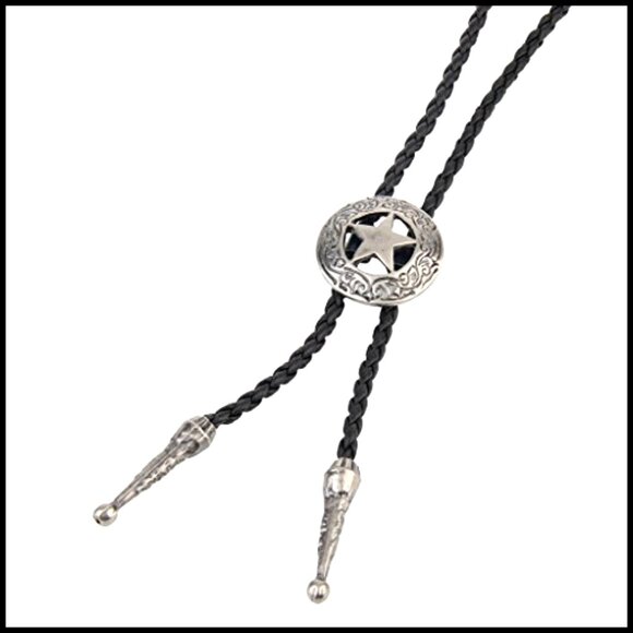 Vintage Turquoise Star Bolo Tie Leather Choker Necklace Unisex Western Style - Picture 6 of 7